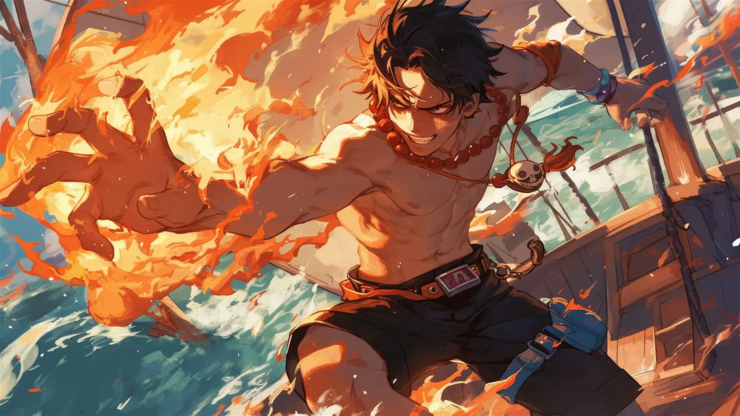 hình nền one piece ace - Fiery Onslaught by Ace on Ship Deck