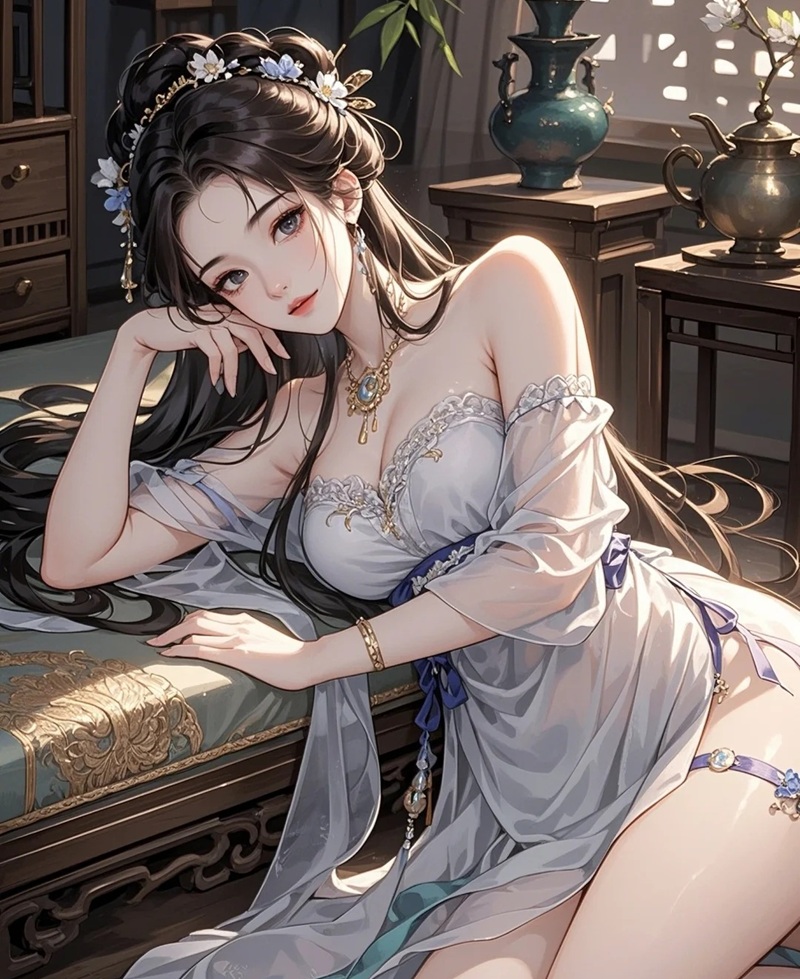 hình ảnh anime cổ phong nữ bên ánh trăng cực cuốn hút