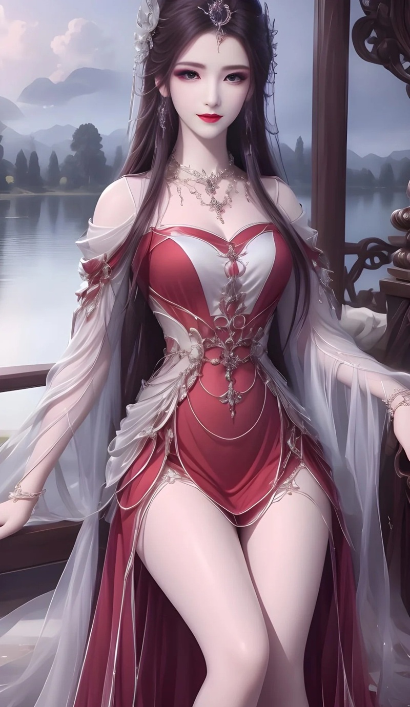 ảnh anime cổ trang Trung Quốc mặc hán phục đỏ nổi bật