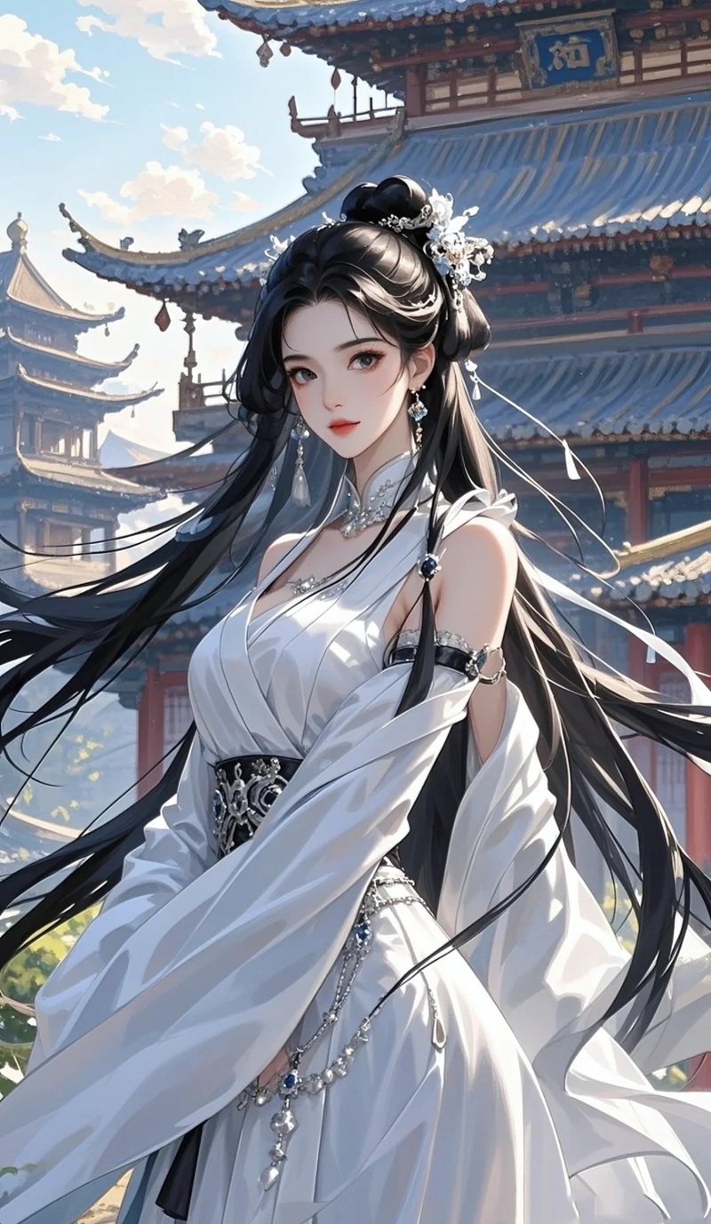 thiếu nữ cổ trang anime ngồi bên hồ sen đầy thơ mộng