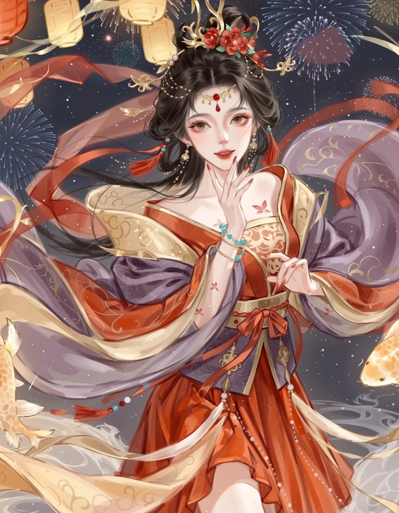 mỹ nhân anime cổ phong diện váy trắng thanh tao cuốn hút