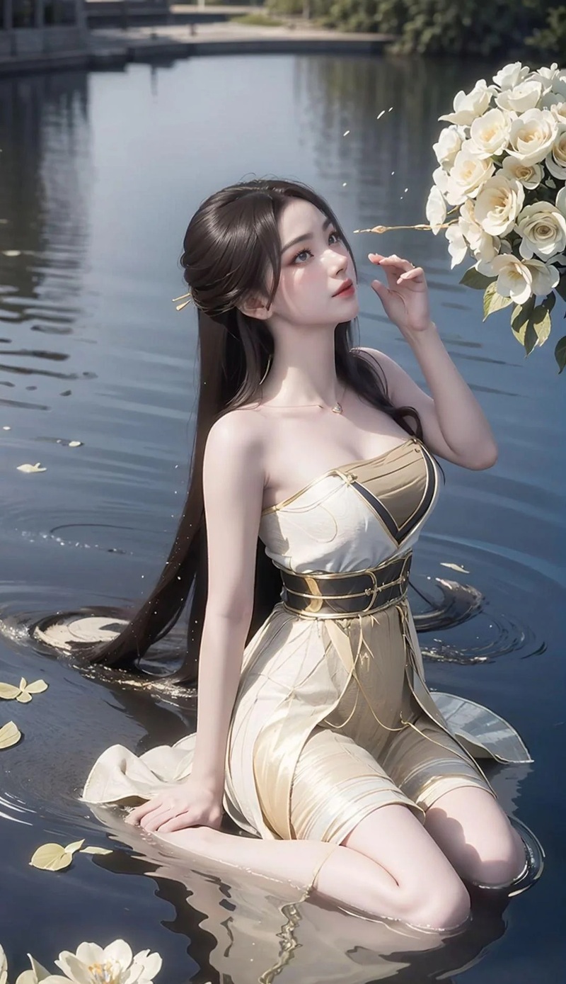 cô gái anime cổ trang đứng giữa rừng trúc cực đẹp