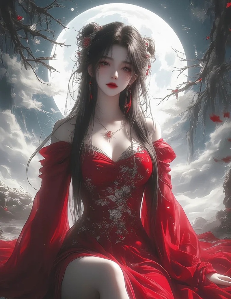 mỹ nữ anime cổ phong mặc váy đen đầy mê hoặc