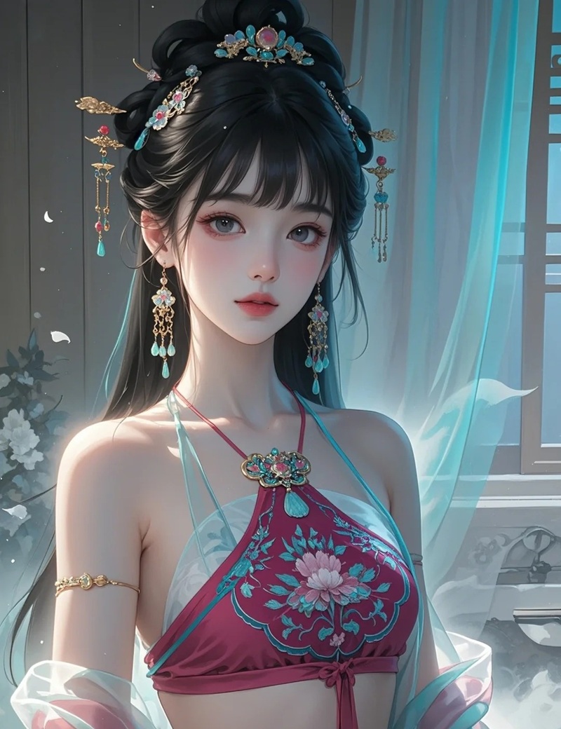 hình anime nữ cổ trang bên hoa anh đào cực thơ mộng