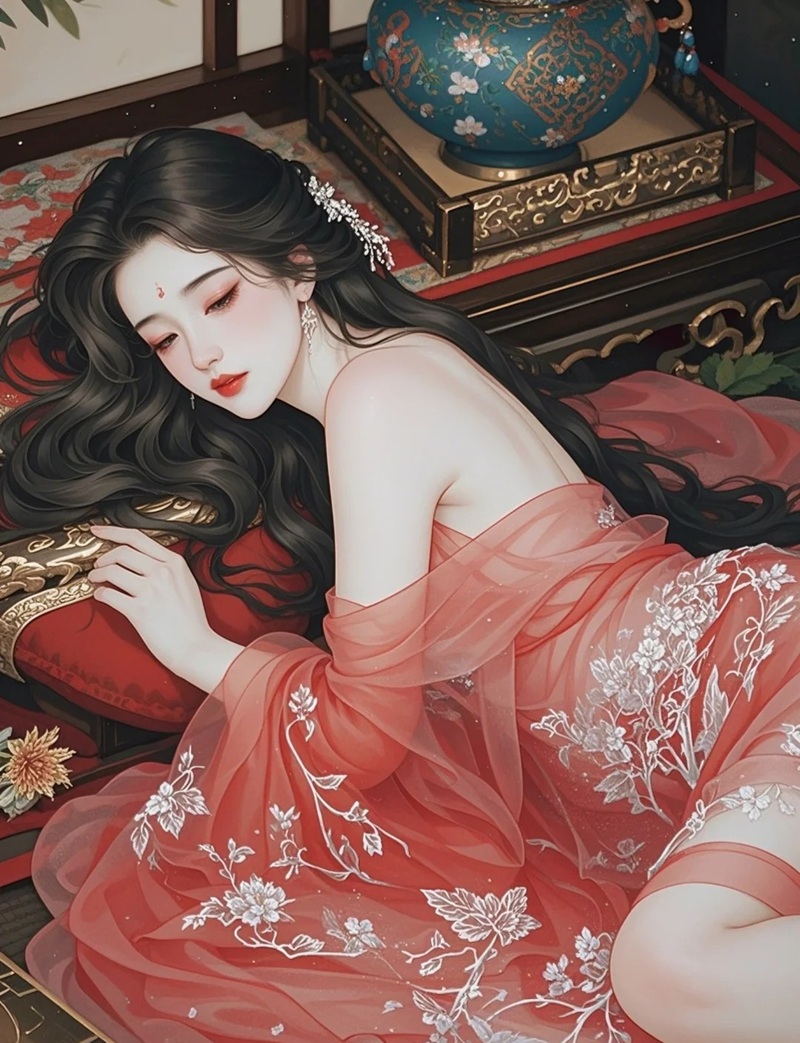 cô nàng cổ trang anime đứng giữa khung cảnh huyền ảo đẹp mắt