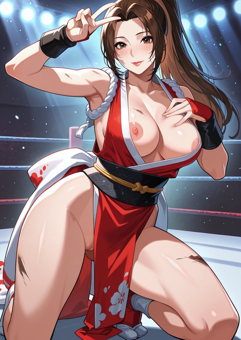 Mai Shiranui nude hentai trong phòng tắm, nước chảy trên da