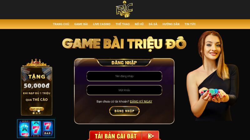  Giao diện cổng game Ricwin đẹp mắt, dễ sử dụng, thu hút mọi game thủ.