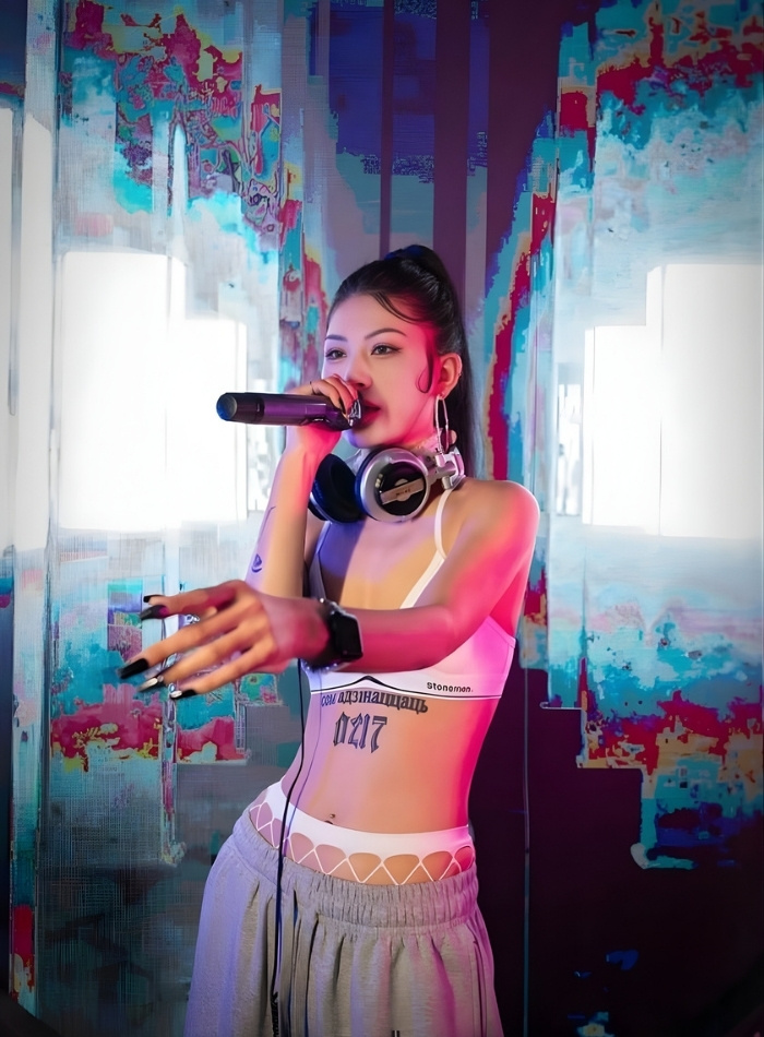 DJ nữ sexy nhảy theo nhạc trên sân khấu