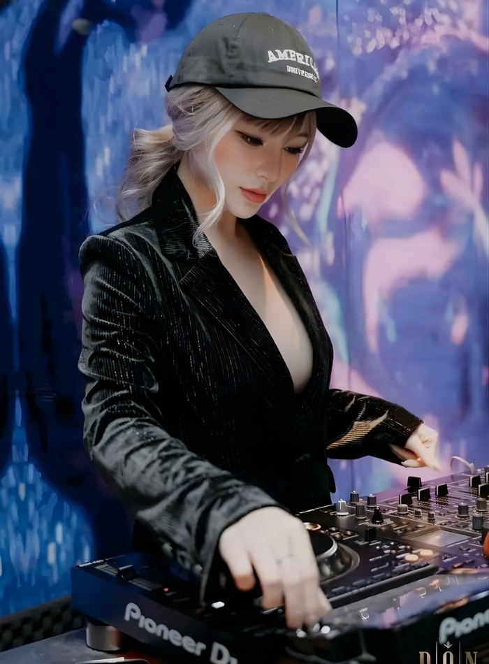 ảnh DJ nữ gợi cảm bên bàn mixer