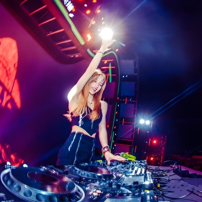 ảnh nữ DJ sexy dưới ánh đèn laser
