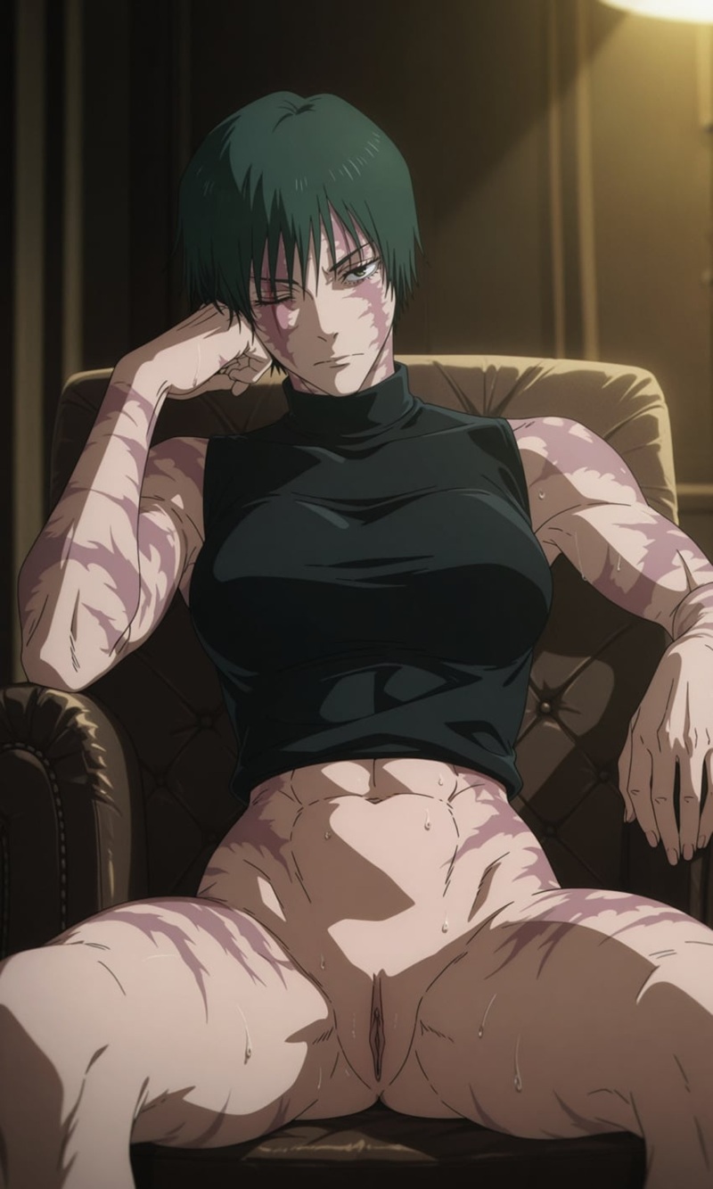 Maki Zenin hentai pose chân cao như đang đá karate