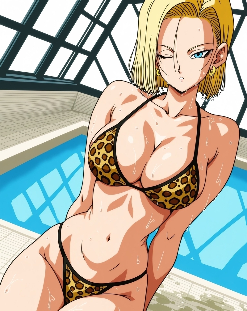 Android 18 với mái tóc vàng đặc trưng và phong cách riêng