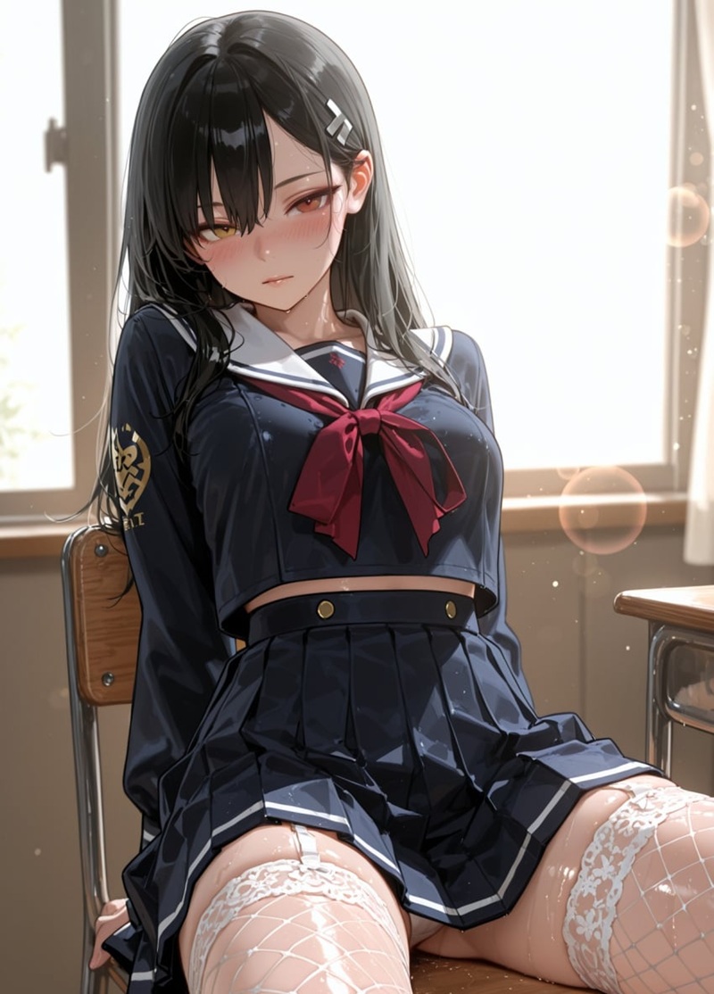 Ảnh hentai teen Nhật Bản, nữ sinh với mái tóc dài và môi đỏ mọng