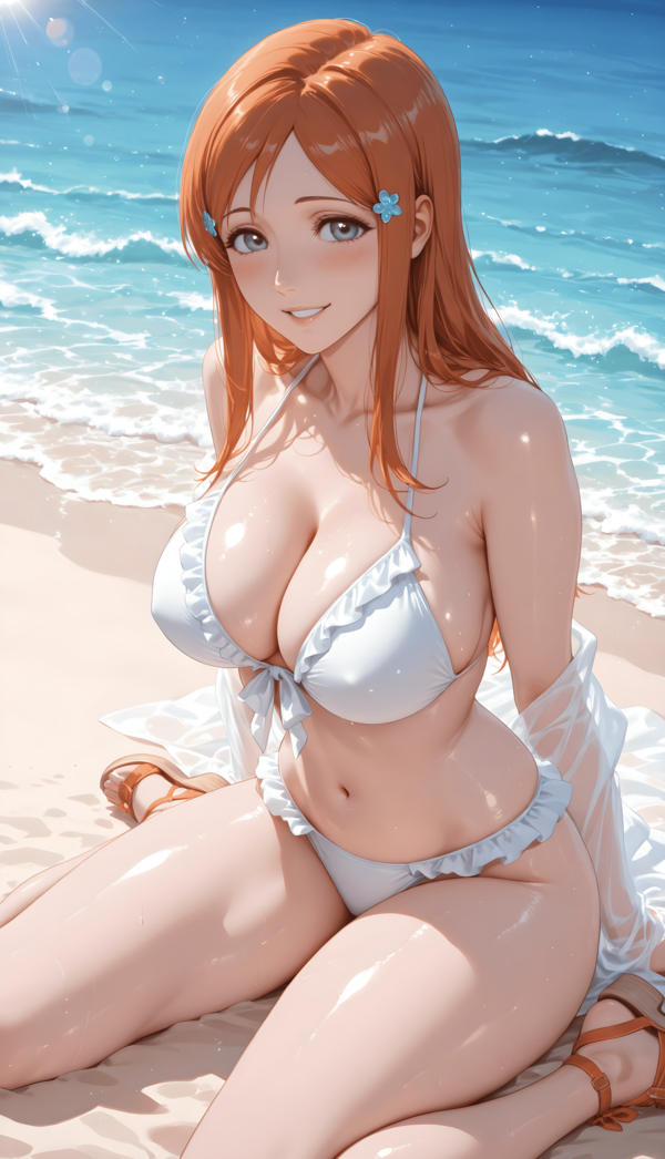 Ảnh Orihime Inoue với mái tóc cam đặc trưng và nụ cười đáng yêu