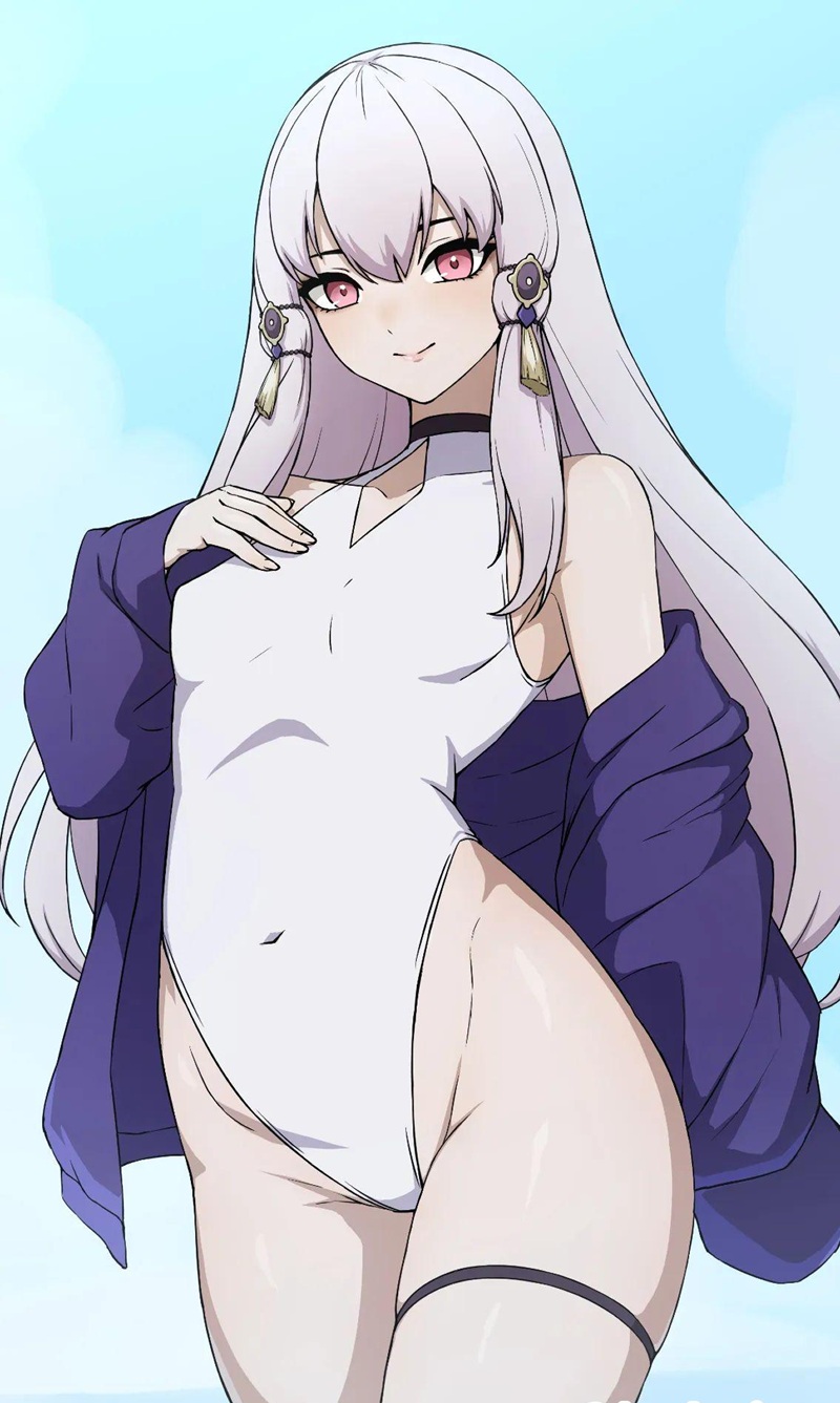 Ảnh Gái Anime Mặc Bikini Trắng pose quyến rũ