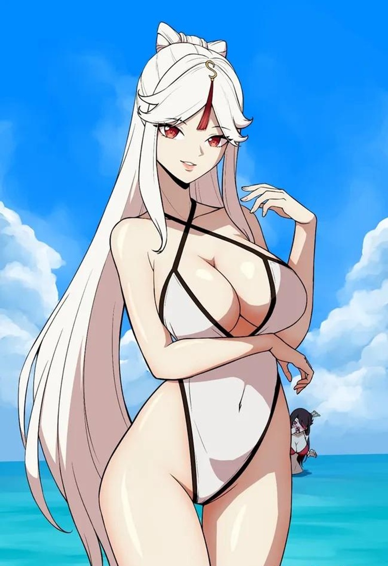 Ảnh Gái Anime Mặc Bikini Trắng mắt nhìn mời gọi