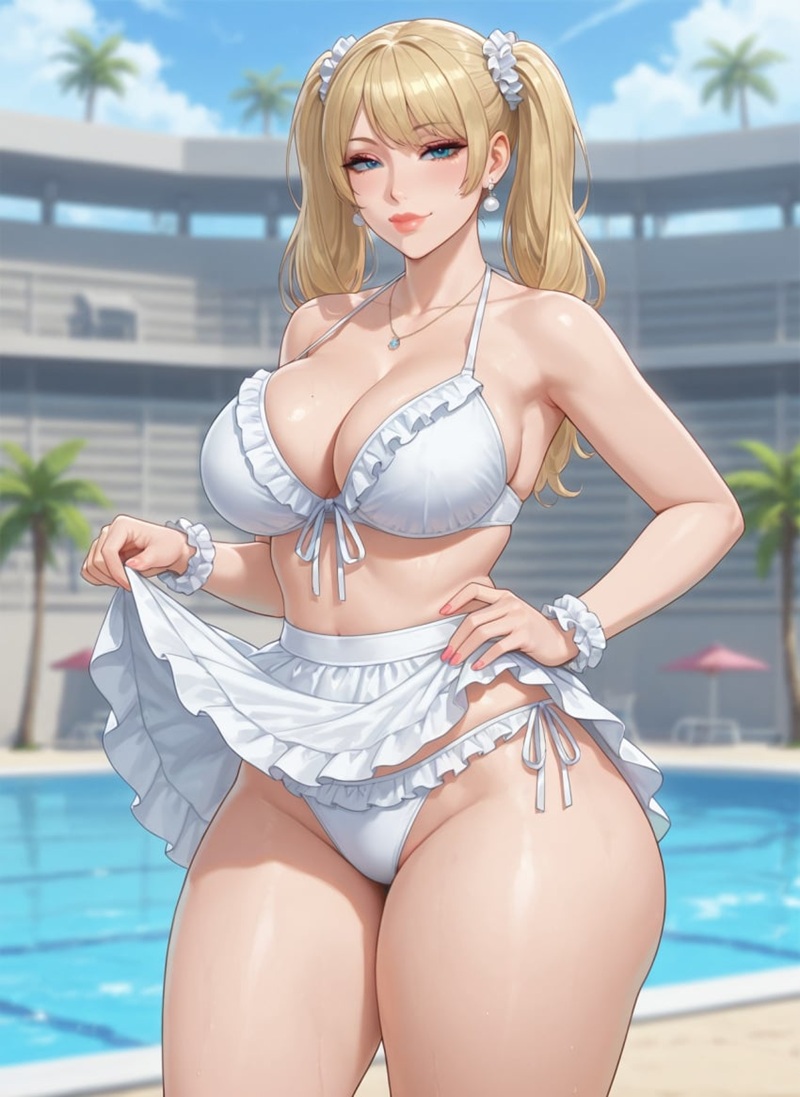 Ảnh Gái Anime Mặc Bikini Trắng bikini dính sát da