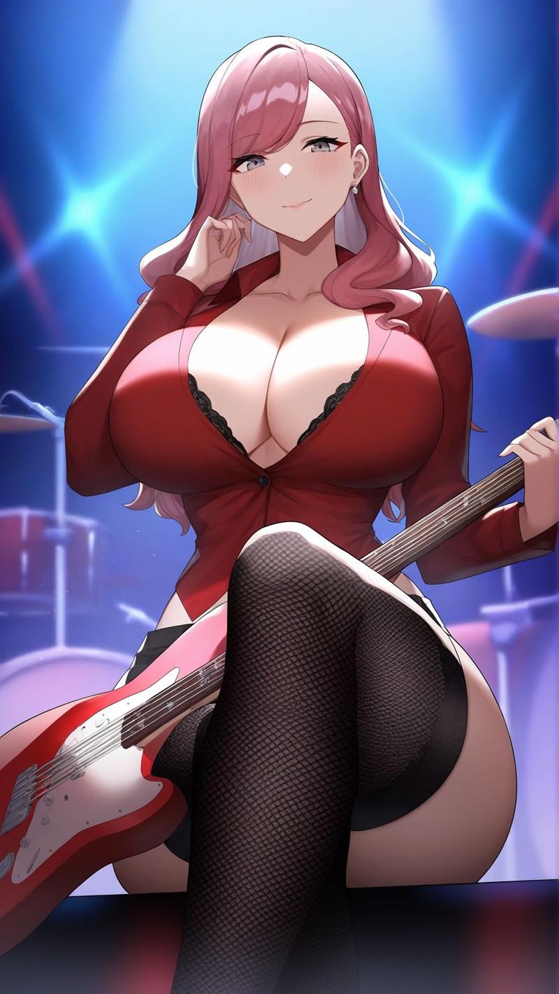 Anime girl mặc bodysuit lưới trong suốt, ánh sáng dịu nhẹ