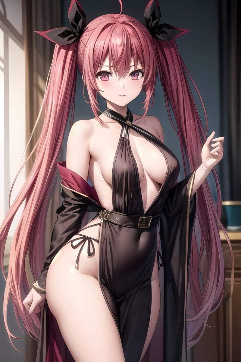 Anime girl xinh đẹp trong bodysuit đỏ tight, nghệ thuật digital