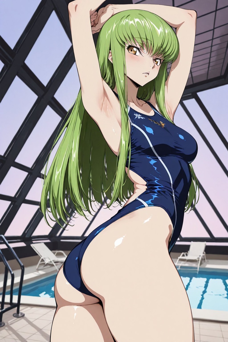 Cute anime girl mặc bodysuit hồng, vibe mùa hè tươi sáng