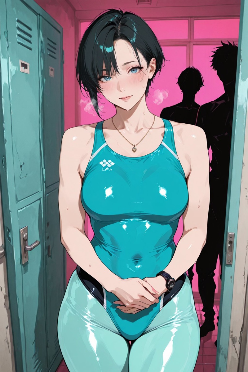 Minh họa anime girl bodysuit tím đen gradient đẹp mắt
