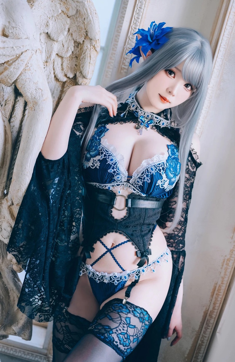 Sexy cosplay elf tóc hồng pastel, váy ngắn kawaii gợi cảm