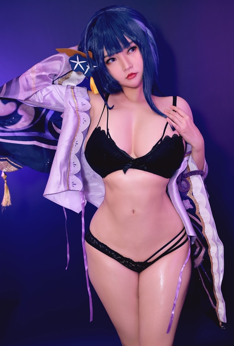 Ảnh Cosplay Raiden Shogun mặc đồ lót mỏng dâm