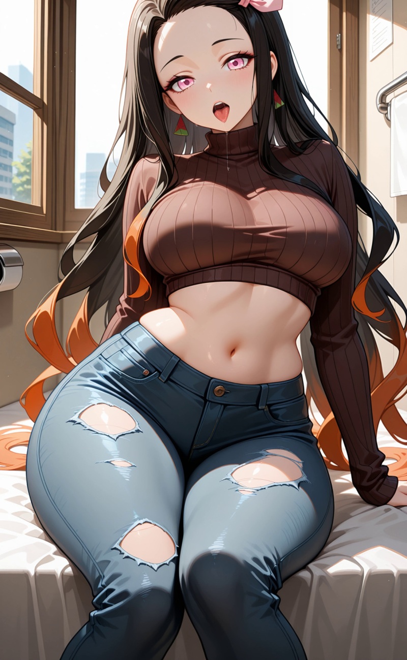 Nezuko Kamado R34 cosplay váy ngắn hở hang
