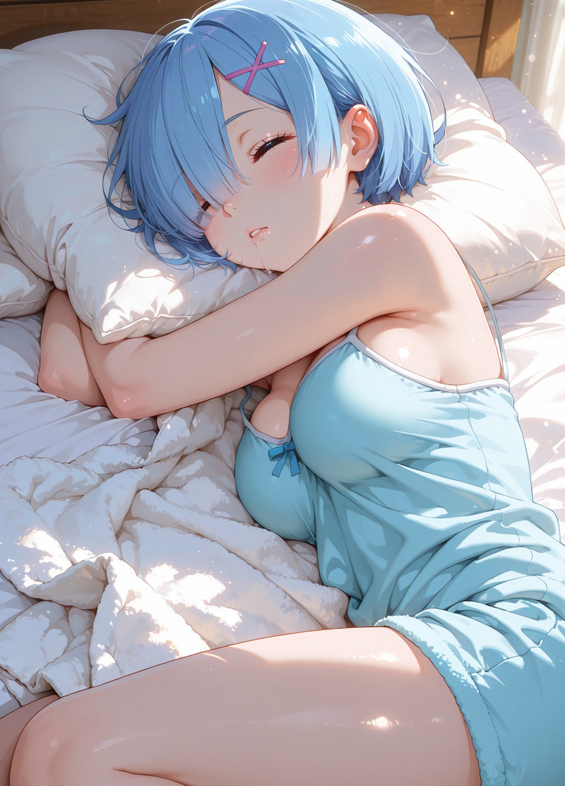 Rem-chan khoác vai bạn, cười hạnh phúc bên cây ven đường.
