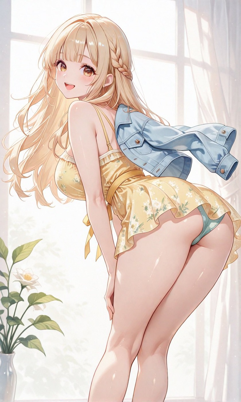 Cô gái anime mông cong mặc quần jeans bó sát rách