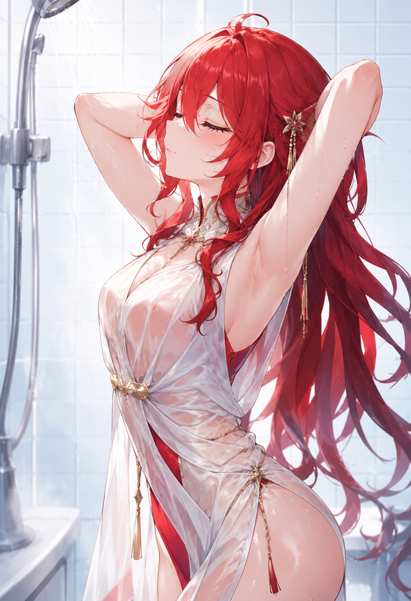 Himeko áo choàng mở, tự thủ dâm, ngón tay ướt sũng.