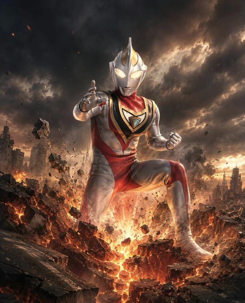 Nữ Ultraman pose quỳ một chân sẵn sàng chiến đấu
