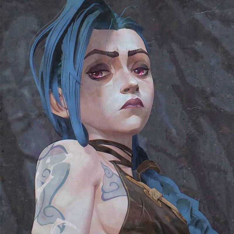 Jinx tóc highlight hồng nổi bật trên nền tối
