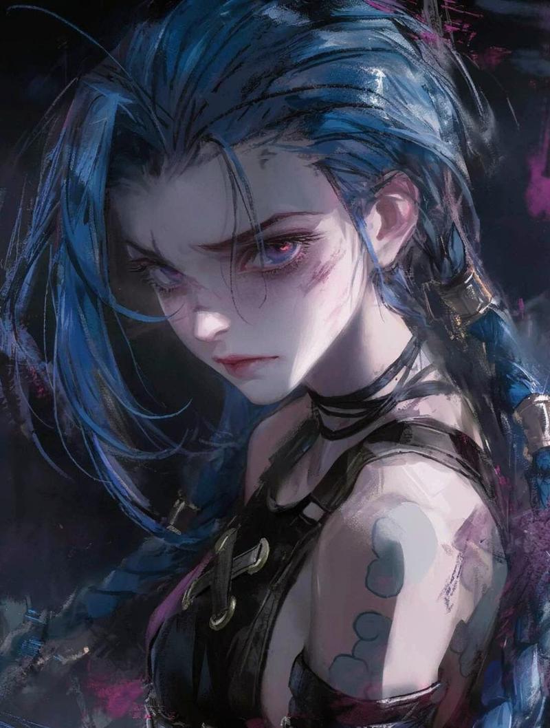 Hình Jinx tóc xanh hồng điên cuồng ngầu lẫm