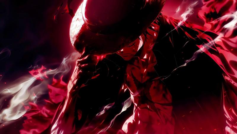 Luffy Gear 5 cười toe toét giữa bầu trời trắng