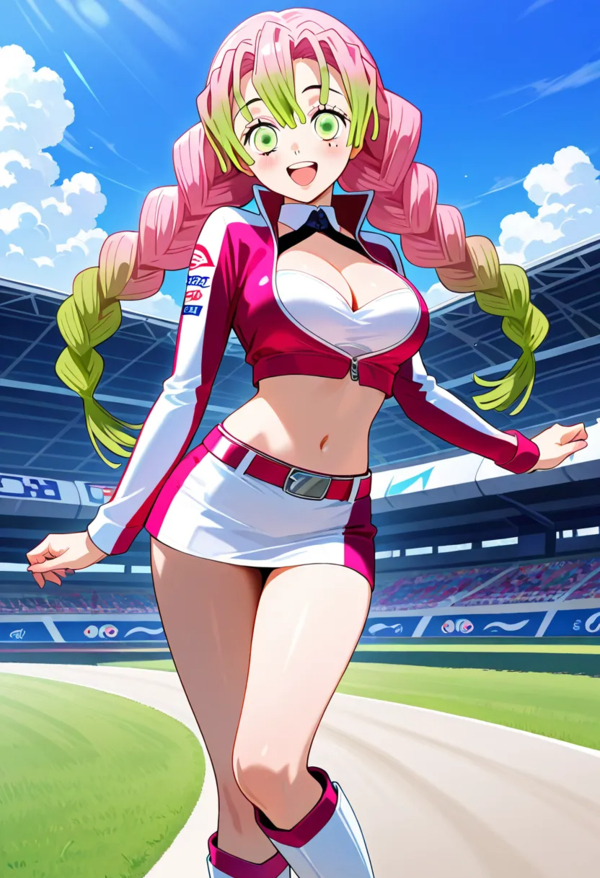 Mitsuri Kanroji với mái tóc hồng xanh đặc trưng trong anime